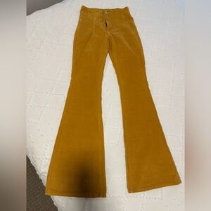 Free People Women's Jayde Cord High Rise Flare Velvet Pants in Mustard Sz 25